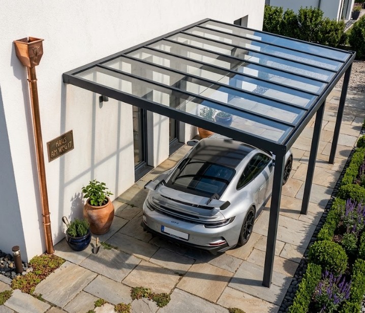 Exklusiver Aluminium Carport mit VSG Glasdach