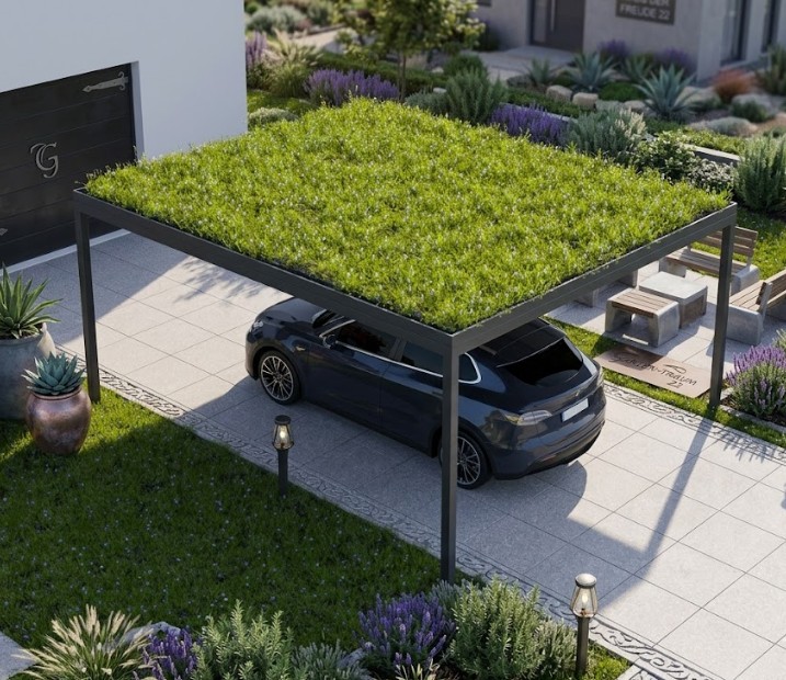 Aluminium Carport mit ökologischem Gründach